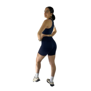 Conjunto deportivo top y capris para gym, como y transpirable color Azul Marino