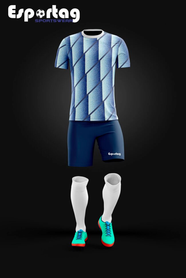 Etiquetas ALT sugeridas para las imágenes “Uniforme de fútbol sublimado personalizado – camiseta, short y medias” “Diseño personalizado camiseta de fútbol con escudo bordado” “Uniforme de equipo sublimado colores brillantes Esportag”