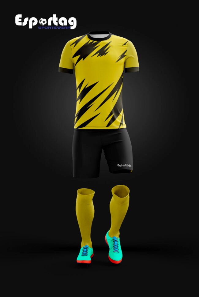 Etiquetas ALT sugeridas para las imágenes “Uniforme de fútbol sublimado personalizado – camiseta, short y medias” “Diseño personalizado camiseta de fútbol con escudo bordado” “Uniforme de equipo sublimado colores brillantes Esportag”