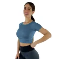 crop top lycra manga corta color bluestone