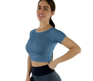 crop top lycra manga corta color bluestone