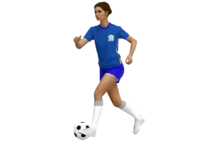 Equipo con uniformes de fútbol personalizados sublimados en color azul y blanco